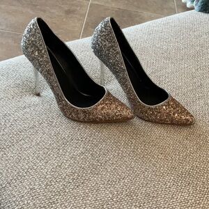 Shi by Journeys glitter pumps, silver/gold, silver heels, size 6.5